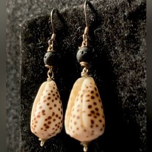 Hawaiian Flea Cone Shells w/Lava Bead; 925 Sterling Silver Earrings